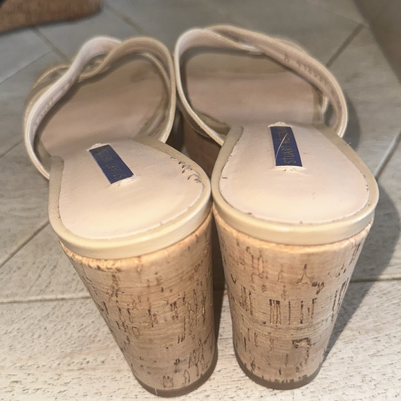 Stuart Weitzman Cadence Leather Platform Wedge Cork Sandals - Picture 4 of 7